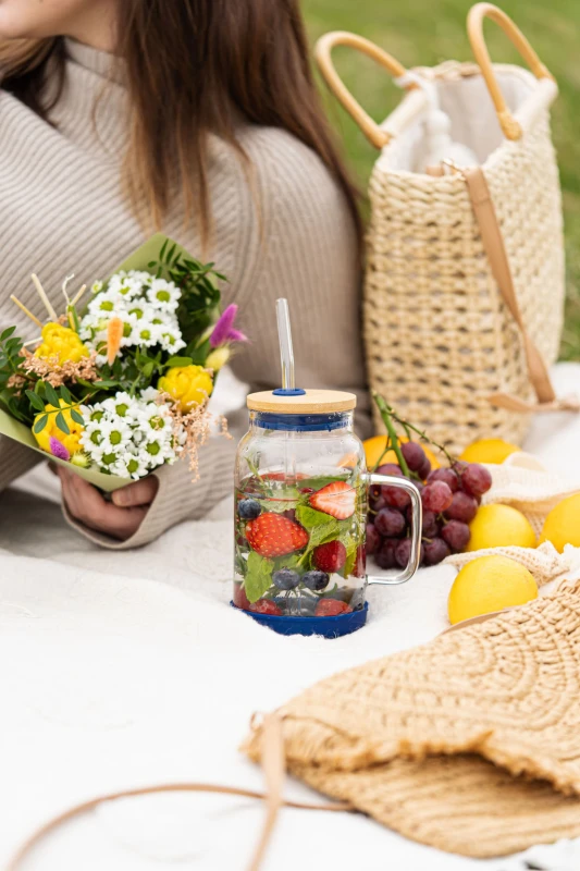 Słoik ze słomką 600 ml granatowy Fuori 29811