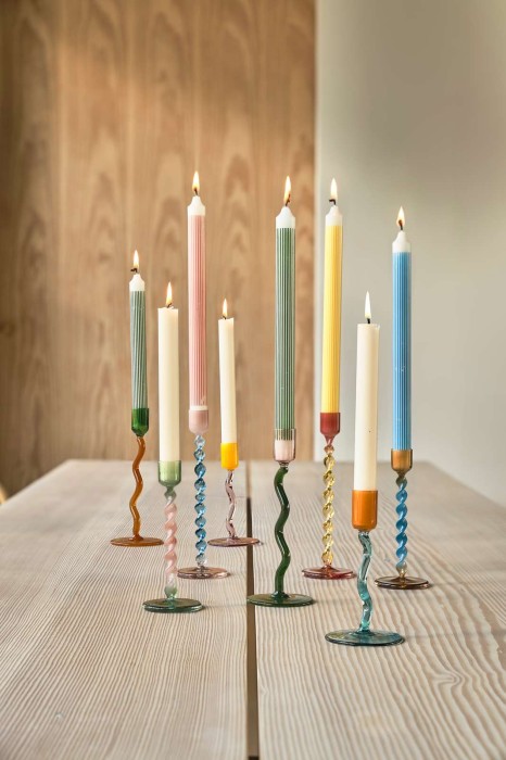 Świecznik szklany, prosty niebiesko/różowy