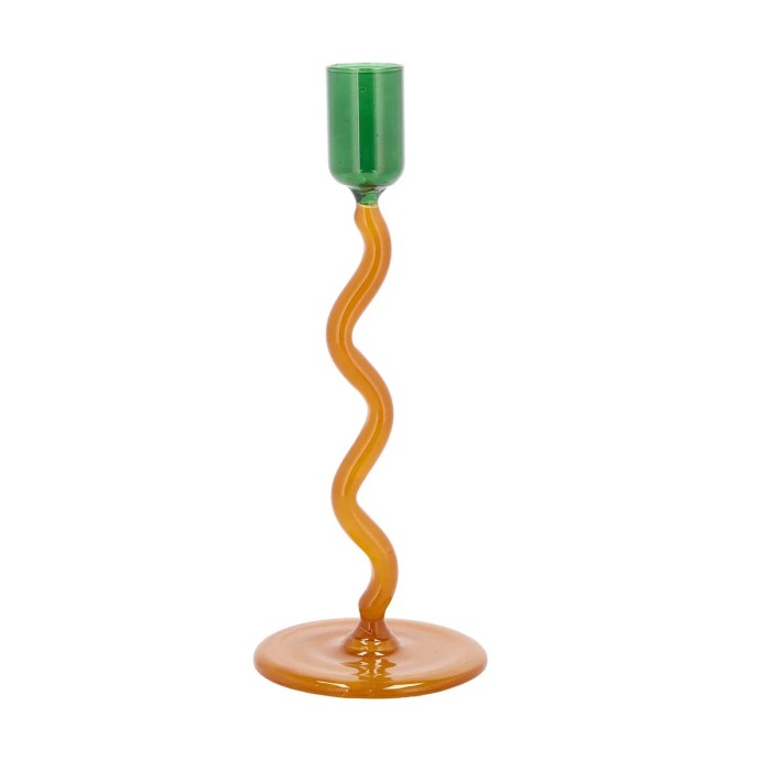 Świecznik szklany, Style Glass green/amber