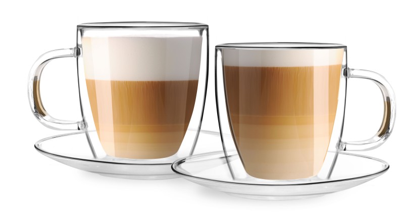 Komplet 2 filiżanek ze spodkami z podwójną ścianką 250ml Amo, szkło