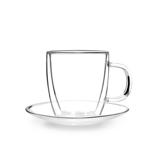 Komplet 2 filiżanek ze spodkami z podwójną ścianką 250ml Amo, szkło
