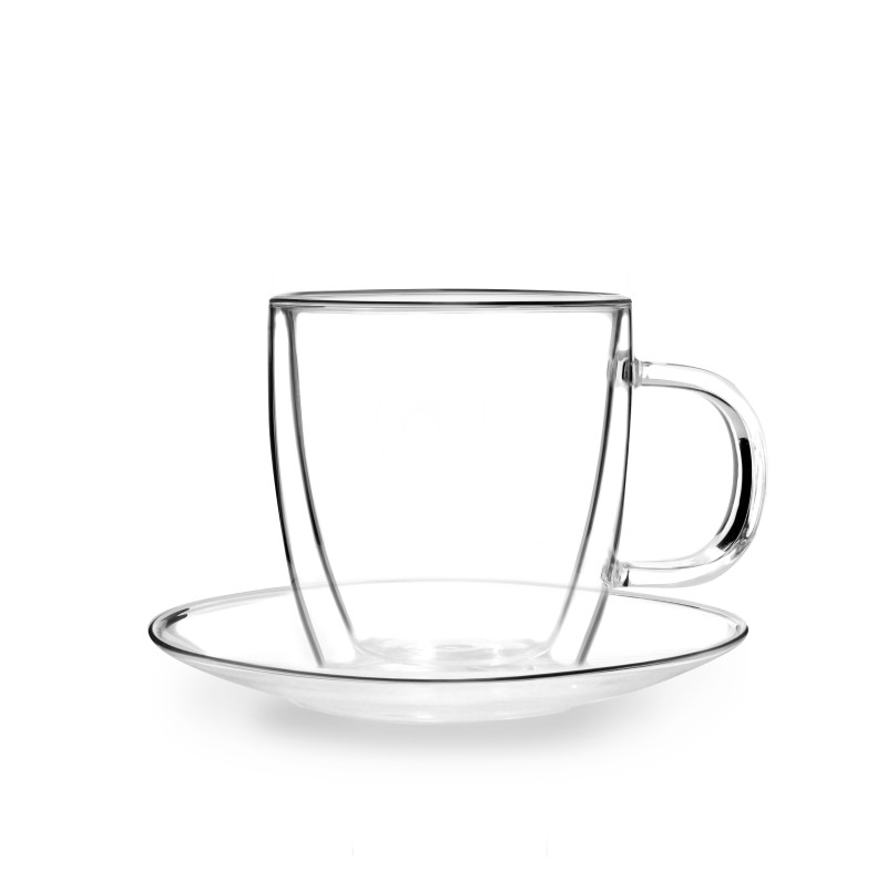 Komplet 2 filiżanek ze spodkami z podwójną ścianką 250ml Amo, szkło
