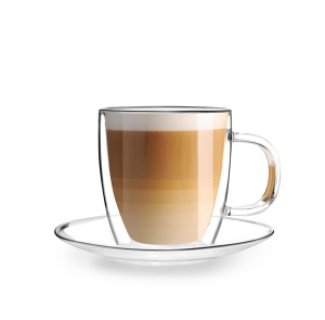 Komplet 2 filiżanek ze spodkami z podwójną ścianką 250ml Amo, szkło