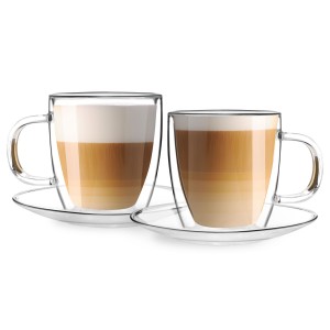 Komplet 2 filiżanek ze spodkami z podwójną ścianką 250ml Amo, szkło