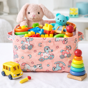 Pojemnik na zabawki, kosz materiałowy, worek na pranie KONIKI