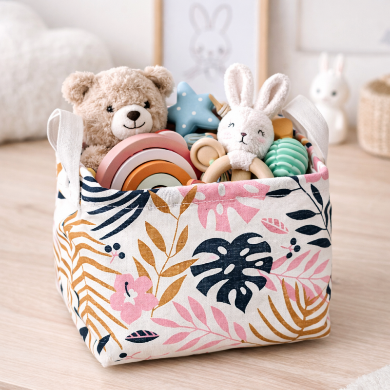 Pojemnik na zabawki, kosz materiałowy, worek na pranie LIŚCIE