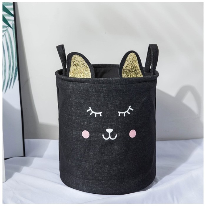 Pojemnik na zabawki kosz, worek na pranie czarny kot