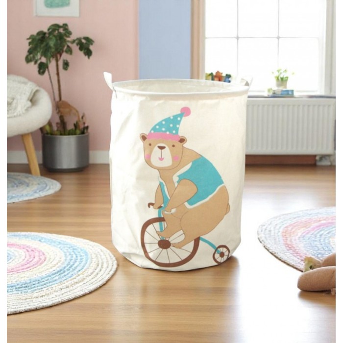 Pojemnik na zabawki kosz, worek na pranie MIŚ NA ROWERZE 35x45 cm