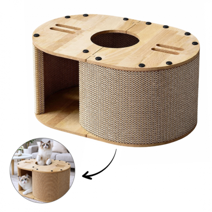 Tekturowy drapak dla kota, budka, domek, legowisko