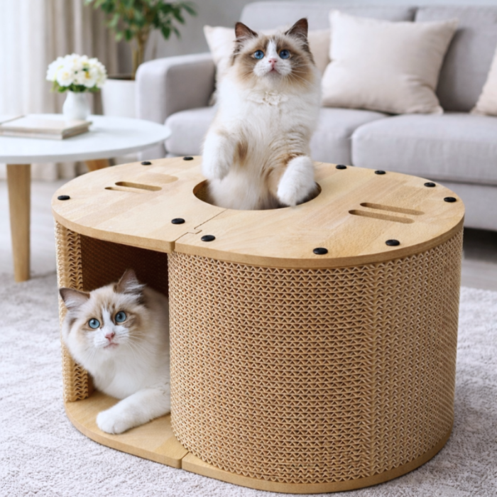 Tekturowy drapak dla kota, budka, domek, legowisko