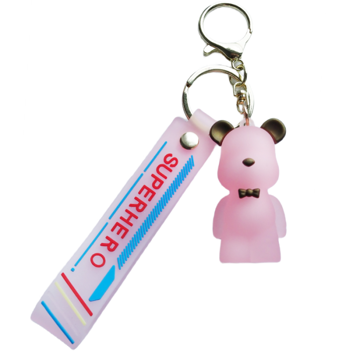 Brelok do kluczy miś TRANSPARENTNY róż przywieszki BRL51