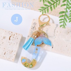 Brelok do kluczy LITERKA J, MORSKI, ogon syreny, muszelki, frędzle