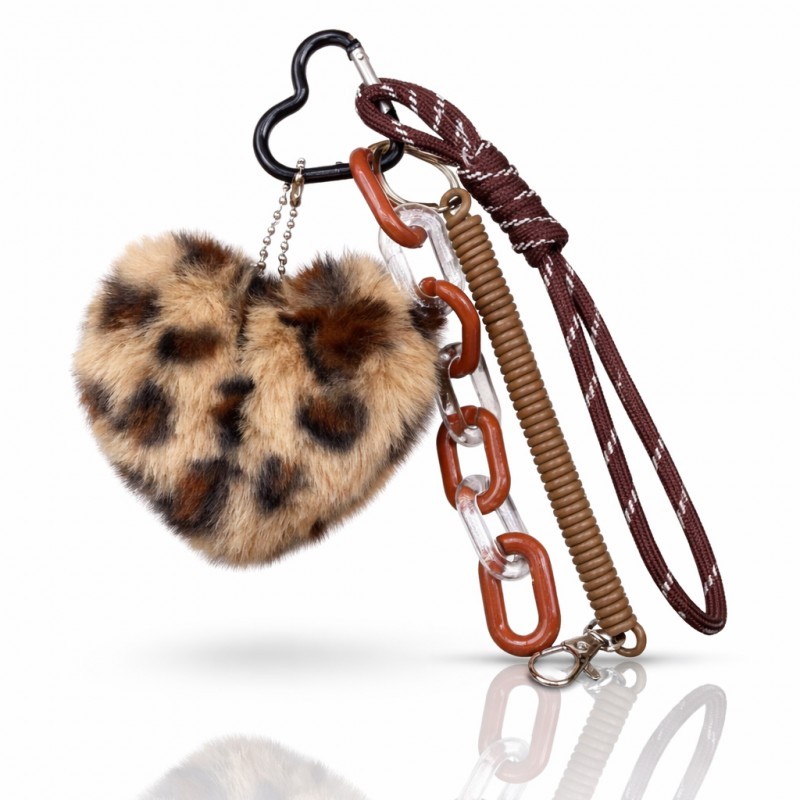 Brelok do kluczy puchate Pluszowe Serce Panterka