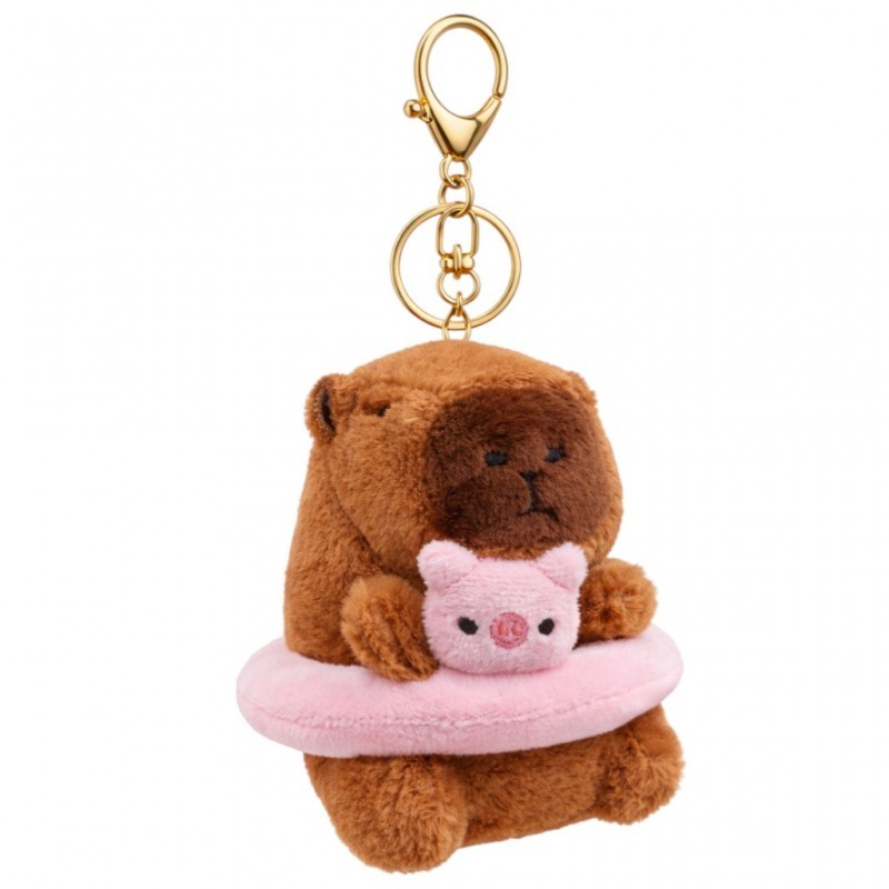 Brelok do kluczy pluszowa puchata Kapibara z kołem do pływania świnką