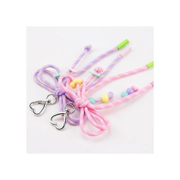 Brelok do kluczy, sznurkowa kokardka, koraliki, fiolet w paski