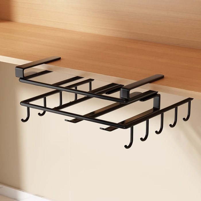 Półka, uchwyt podwieszany do szafki, organizer kuchenny z haczykami, czarny