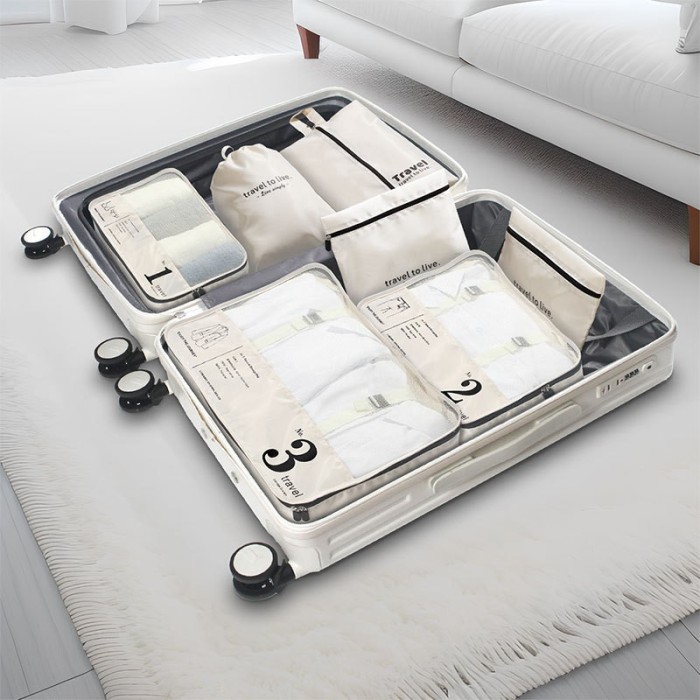 Zestaw podróżny 7 szt kosmetyczek saszetek organizerów, CZARNE