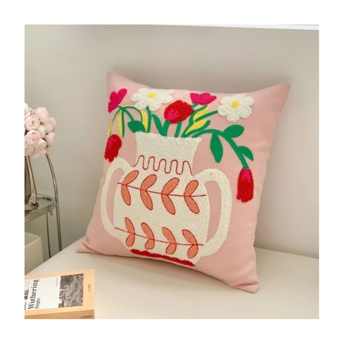 Poszewka na poduszkę, 45 x 45 cm, dzbanuszek z kwiatami