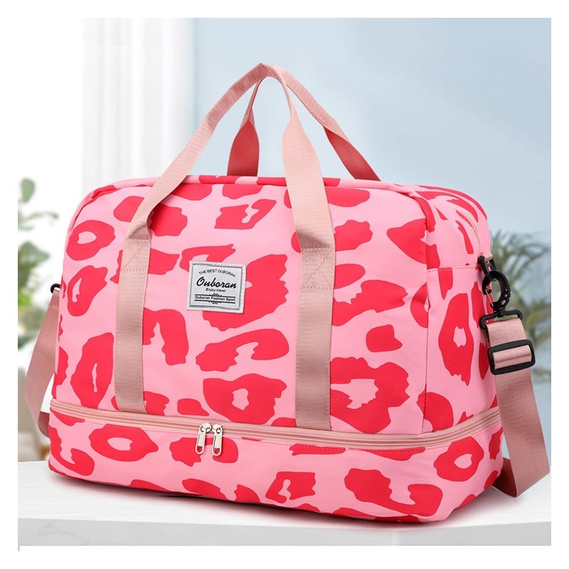 Torba podróżna dwukomorowa różowa PANTERKA