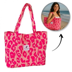 Torba materiałowa duża, 58x44x10cm, różowa panterka