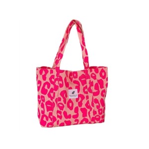 Torba materiałowa duża, 58x44x10cm, różowa panterka