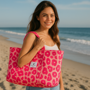 Torba materiałowa duża, 58x44x10cm, różowa panterka