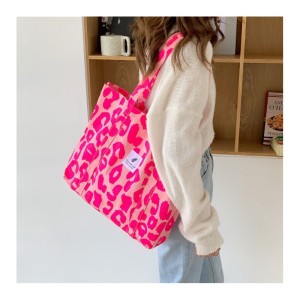 Torba materiałowa duża, 58x44x10cm, różowa panterka