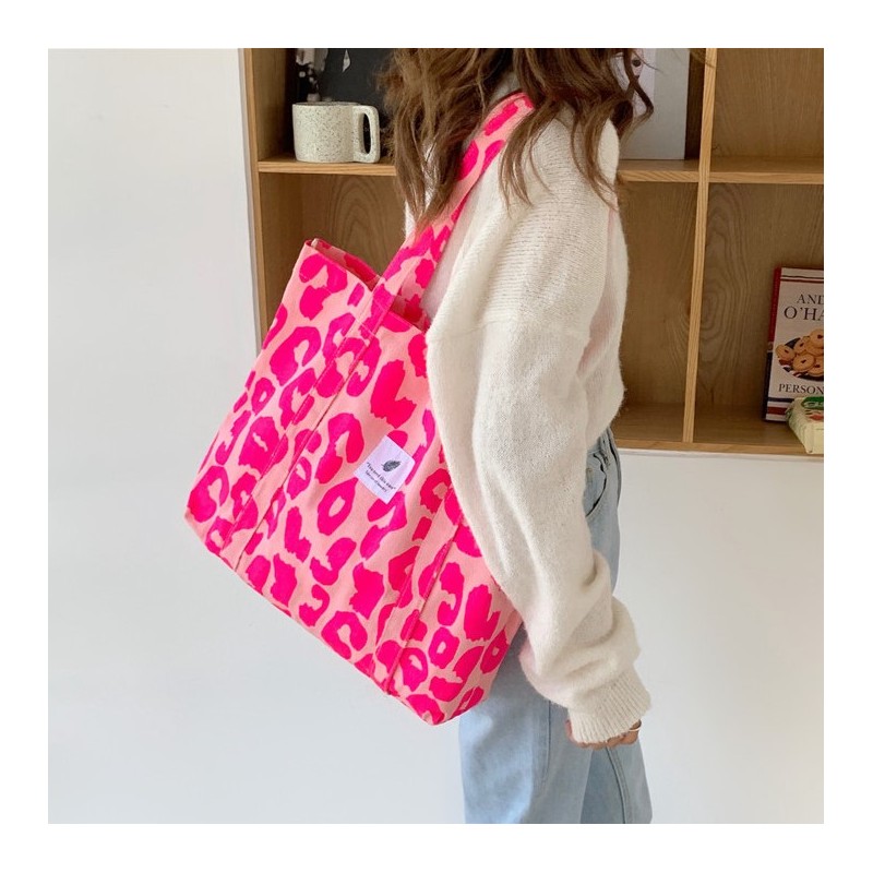 Torba materiałowa duża, 58x44x10cm, różowa panterka