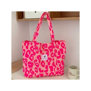 Torba materiałowa duża, 58x44x10cm, różowa panterka