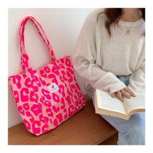 Torba materiałowa duża, 58x44x10cm, różowa panterka