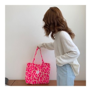 Torba materiałowa duża, 58x44x10cm, różowa panterka