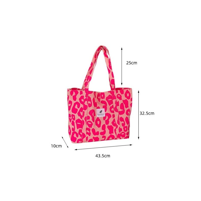 Torba materiałowa duża, 58x44x10cm, różowa panterka