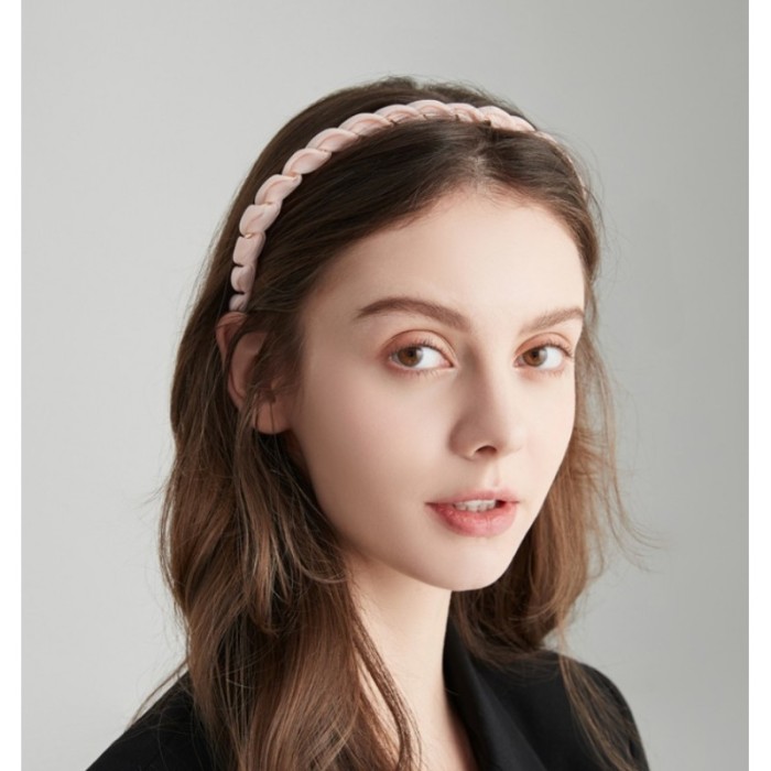 Opaska turban pleciona, różowa