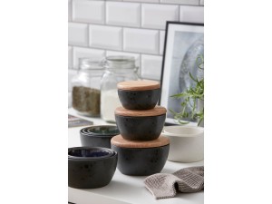 Zestaw misek kamionkowych z pokrywką 3szt. czarny 12485