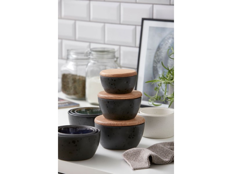 Zestaw misek kamionkowych z pokrywką 3szt. czarny 12485