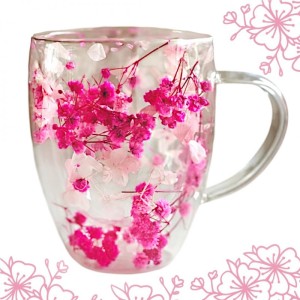 Szklanka termiczna z kwiatami w środku, gipsówka hortensje róż 300 ml 1szt SZK149