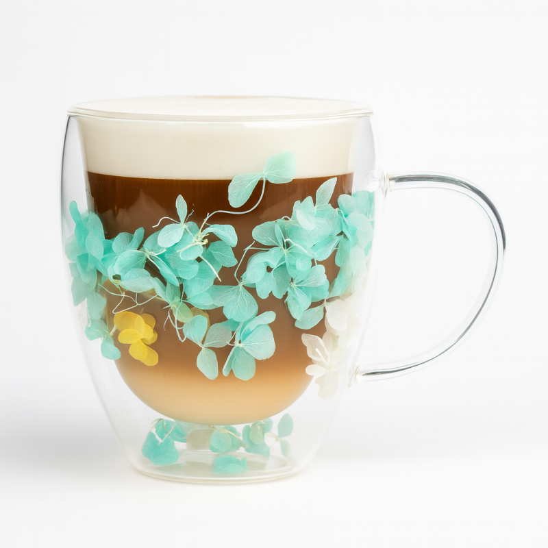 Szklanka termiczna z kwiatami w środku, hortensje zielone 300 ml 1szt SZK179ZIE