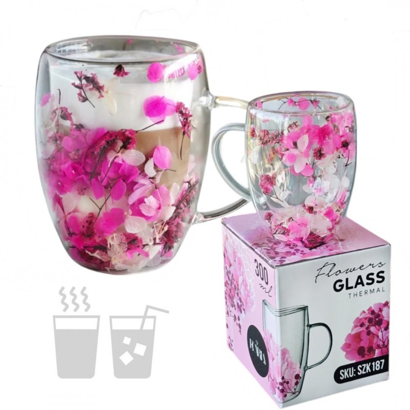 Szklanka termiczna z kwiatami w środku 300ml 1szt SZK187