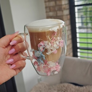 Szklanka termiczna z kwiatami w środku, hortensje trójkolorowa 300 ml 1szt SZK179