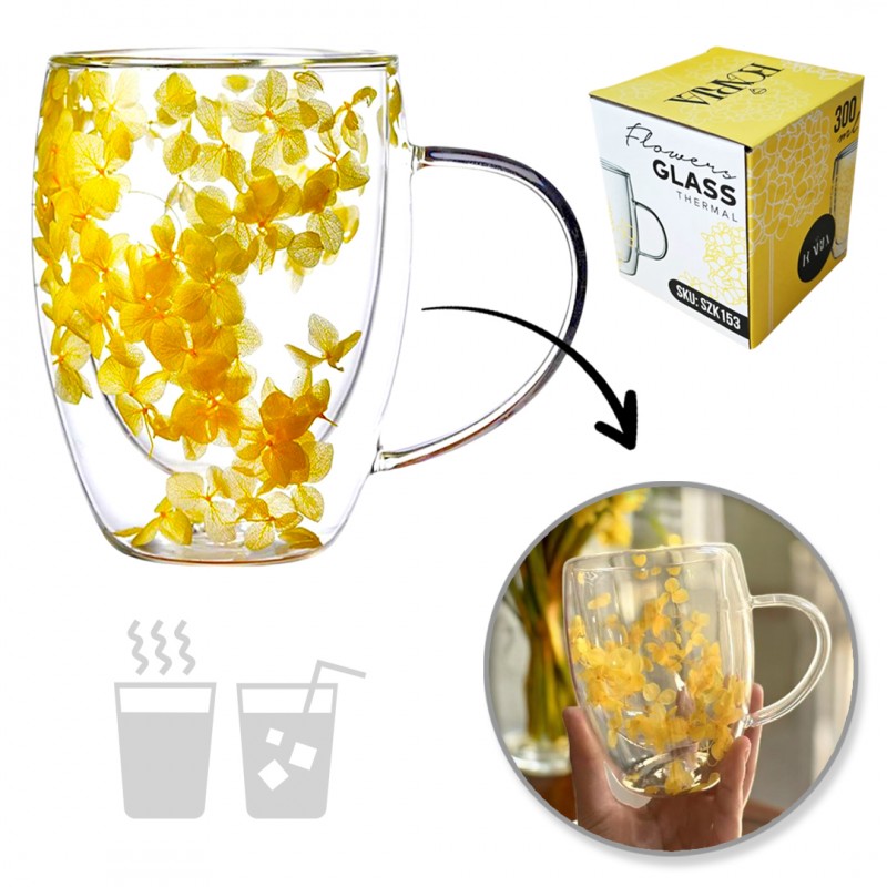 Szklanka termiczna z kwiatami w środku, hortensje 300 ml 1szt SZK153