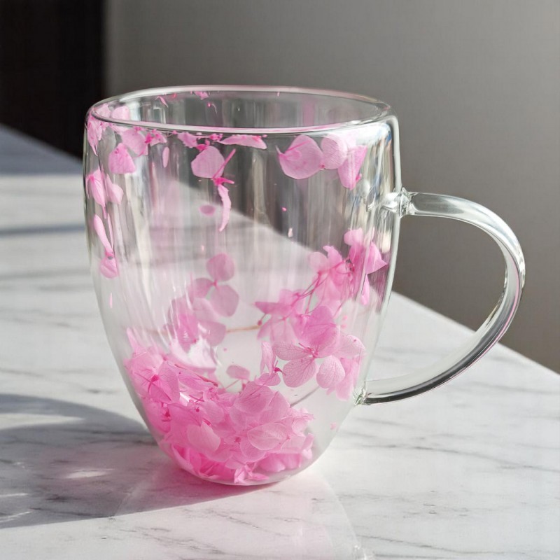 Szklanka termiczna z hortensją w środku róż 300 ml 1szt SZK77