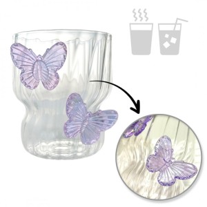 Szklanka ryflowana, z falowanymi ściankami, MOTYLKI fiolet 260 ml 1szt SZK162