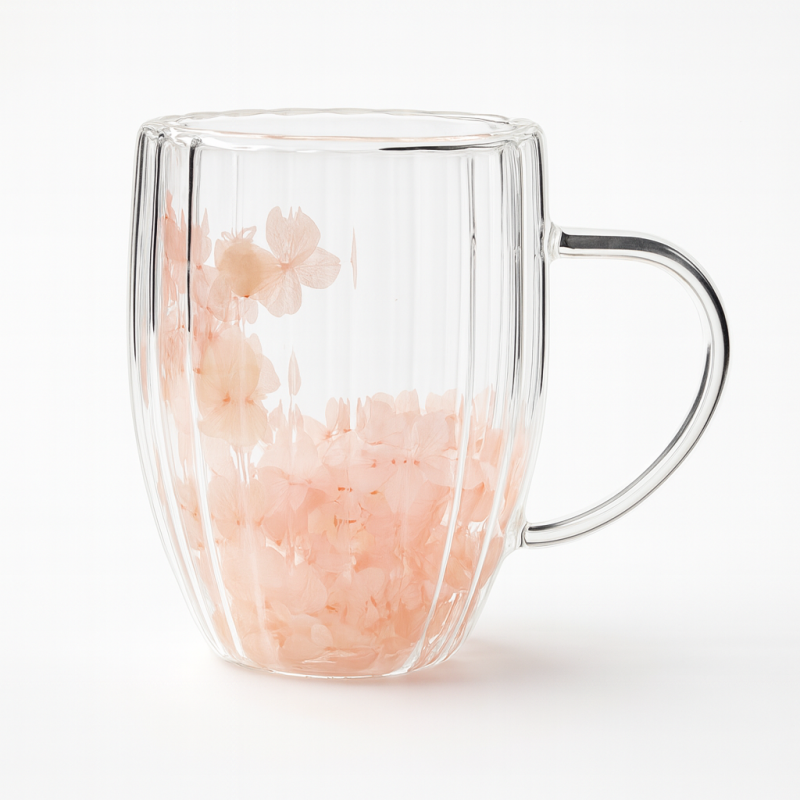 Szklanka termiczna ryflowana z kwiatami w środku, gipsówka róż 300 ml 1szt SZK157