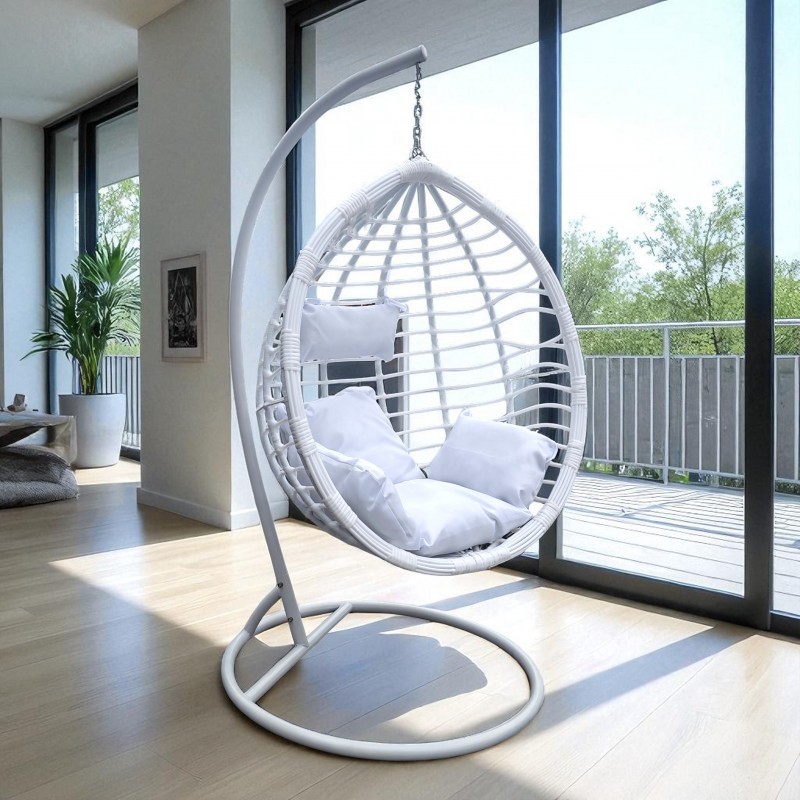 Fotel wiszący huśtawka kokon z poduszkami biały - KR36