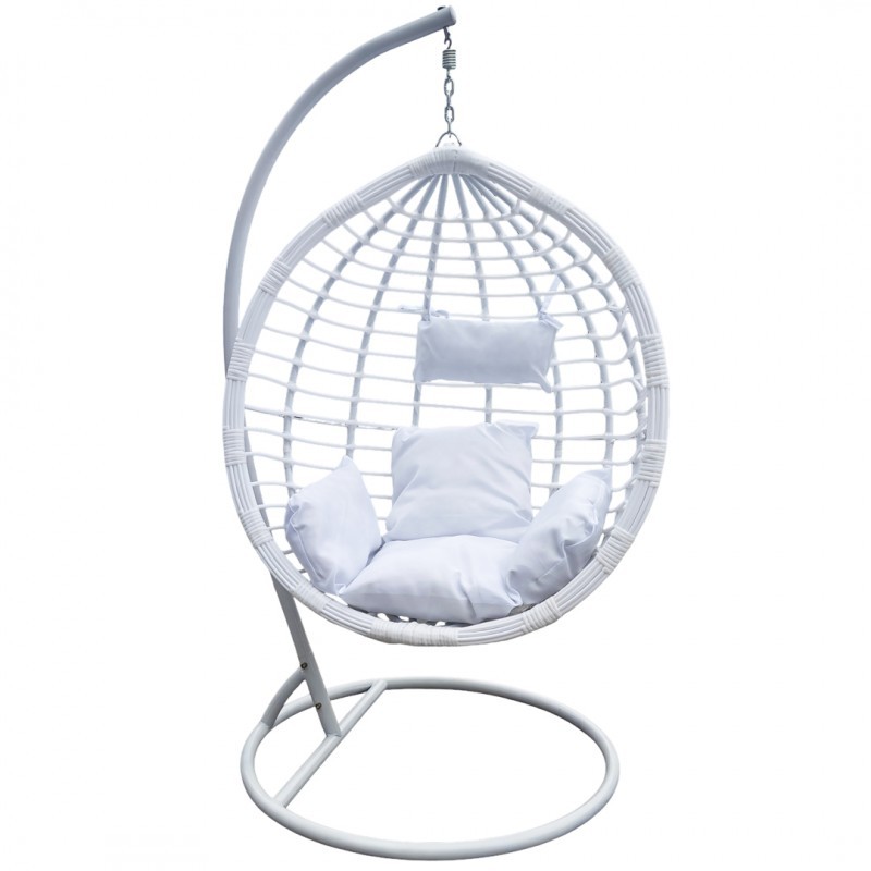 Fotel wiszący huśtawka kokon z poduszkami biały - KR36