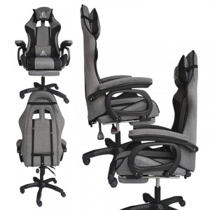 Fotel gamingowy obrotowy STRIKE z podnóżkiem i poduszkami, szary KO40SZ
