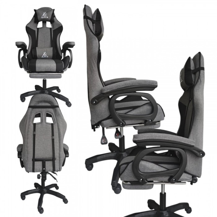 Fotel gamingowy obrotowy STRIKE z podnóżkiem i poduszkami, szary KO40SZ