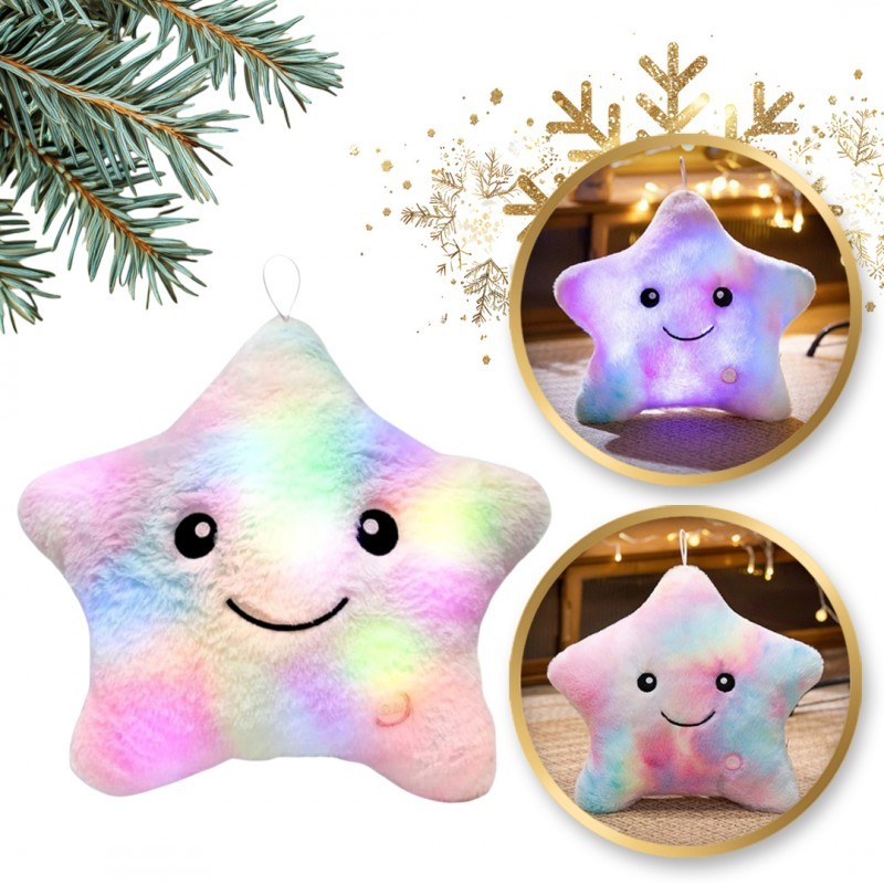 Poduszka w kształcie Gwiazdki Róż Ombre LED, piękna welurowa 40x35 cm PDS20