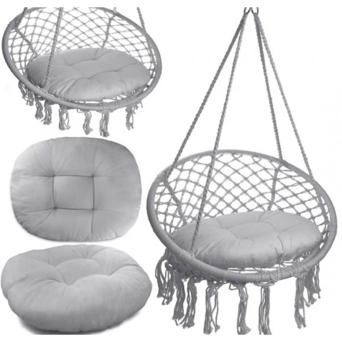 Fotel wiszący bocianie gniazdo hamak BOHO, huśtawka z poduszką Szara KR33SZ