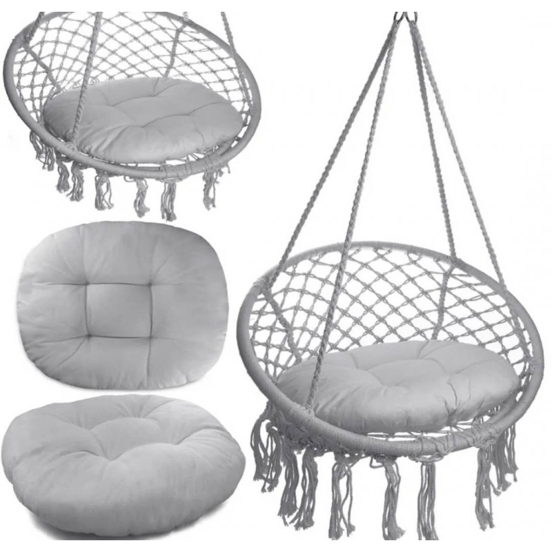 Fotel wiszący bocianie gniazdo hamak BOHO, huśtawka z poduszką Szara KR33SZ